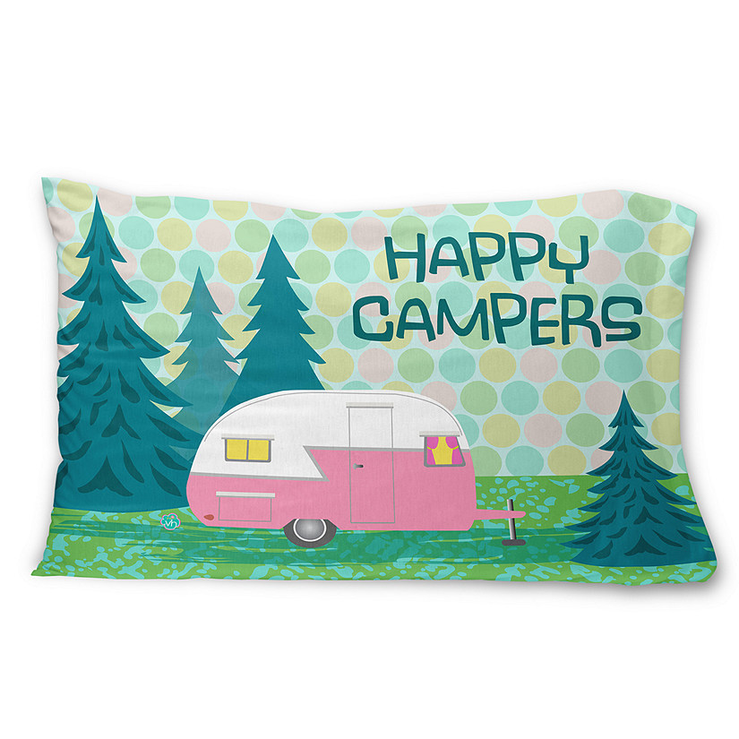 Caroline's Treasures Happy Campers Glamping Trailer Fabric Standard Pillowcase, 30 x 20.5, Camping Image