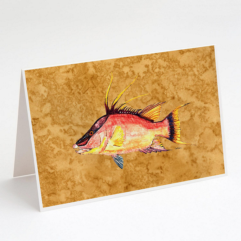 Caroline's Treasures Hog Snapper on Gold Greeting Cards and Envelopes Pack of 8, 7 x 5, Fish Image