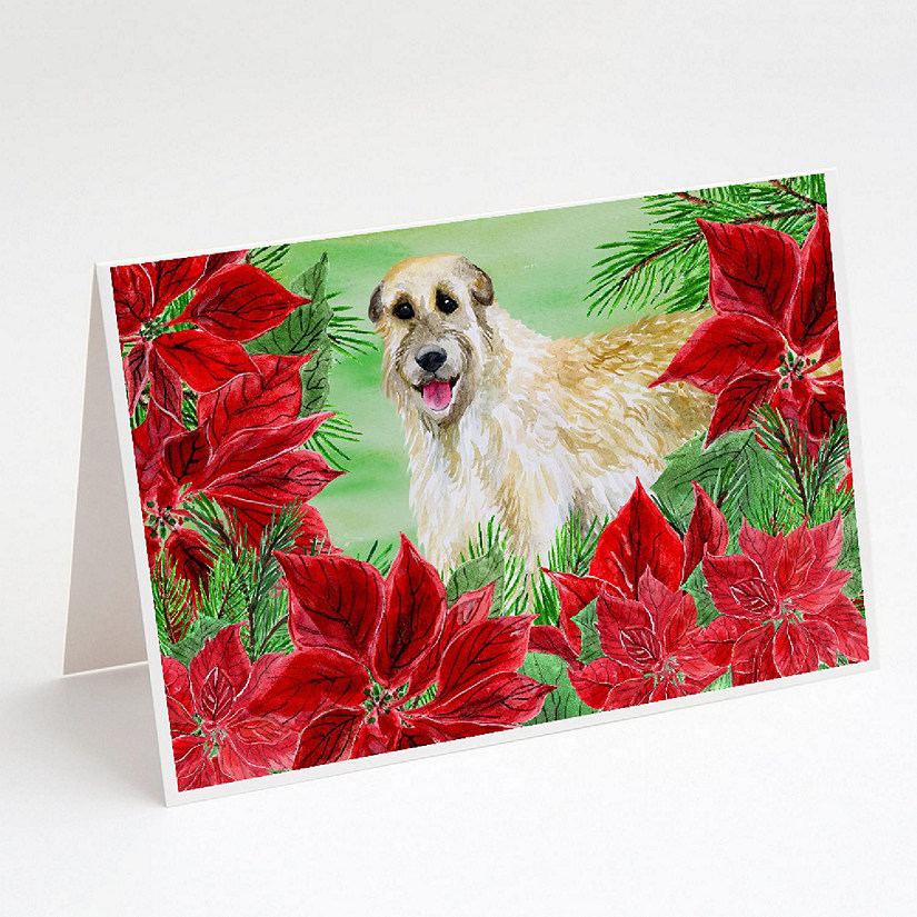 Caroline's Treasures Irish Wolfhound Poinsettas Greeting Cards and Envelopes Pack of 8, 7 x 5, Dogs Image