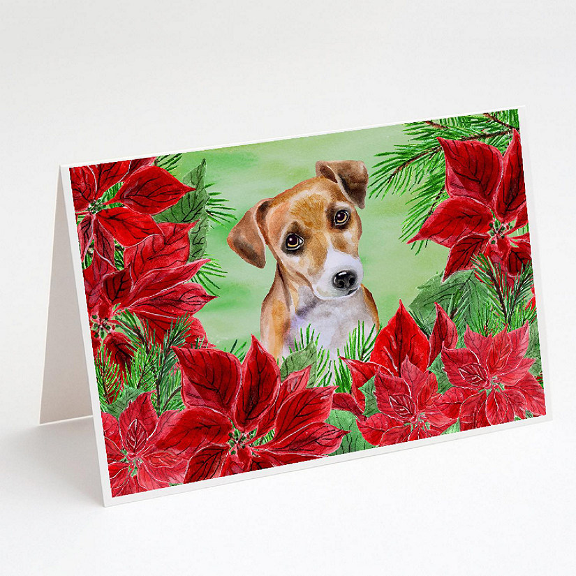 Caroline's Treasures Jack Russell Terrier #2 Poinsettas Greeting Cards and Envelopes Pack of 8, 7 x 5, Dogs Image