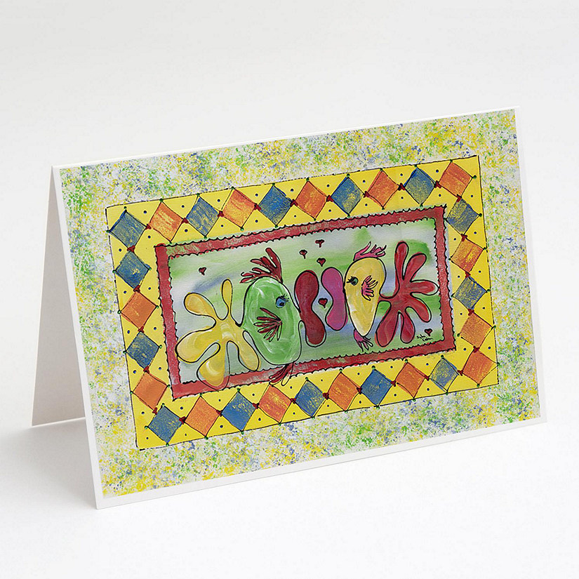 Caroline's Treasures Kissing Fish Yellow and Green Greeting Cards and Envelopes Pack of 8, 7 x 5, Fish Image
