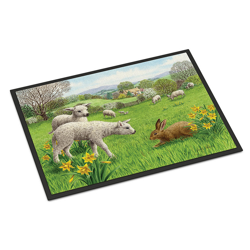 Caroline's Treasures Lambs, Sheep and Rabbit Hare Indoor or Outdoor Mat 24x36, 36 x 24, Farm Animals Image