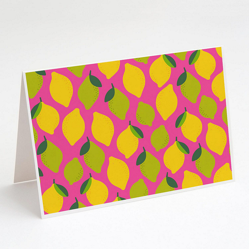 Caroline's Treasures Lemons and Limes on Pink Greeting Cards and Envelopes Pack of 8, 7 x 5, Food Image