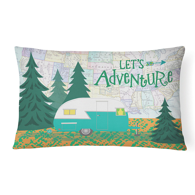 Caroline's Treasures Let's Adventure Glamping Trailer Canvas Fabric Decorative Pillow, 12 x 16, Camping Image