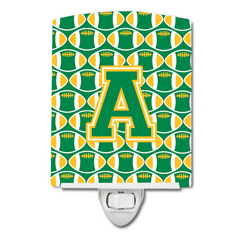 Caroline's Treasures Letter A Football Green and Gold Ceramic Night Light, 4 x 6, Initials Image