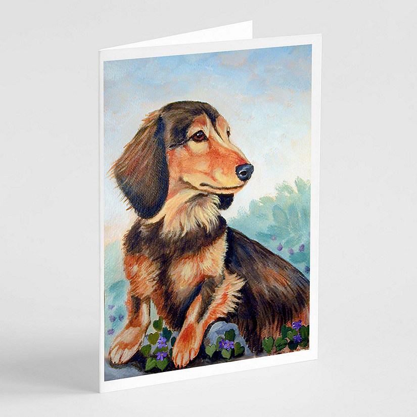 Caroline's Treasures Long Hair Chocolate and Cream Dachshund Greeting Cards and Envelopes Pack of 8, 7 x 5, Dogs Image