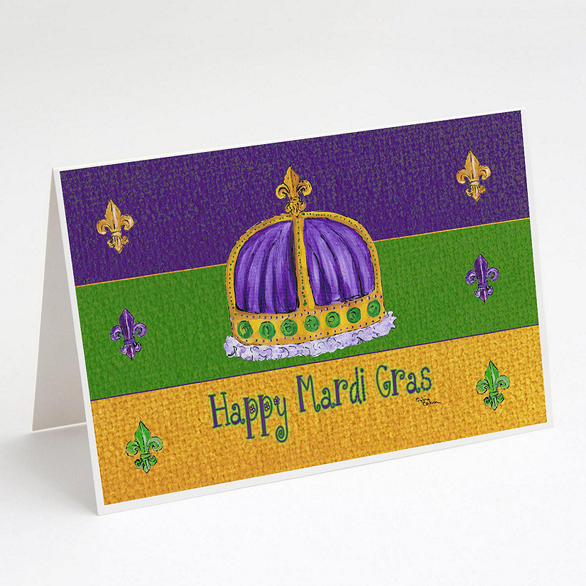 Caroline's Treasures Mardi Gras, Happy Mardi Gras Crown Greeting Cards and Envelopes Pack of 8, 7 x 5, New Orleans Image