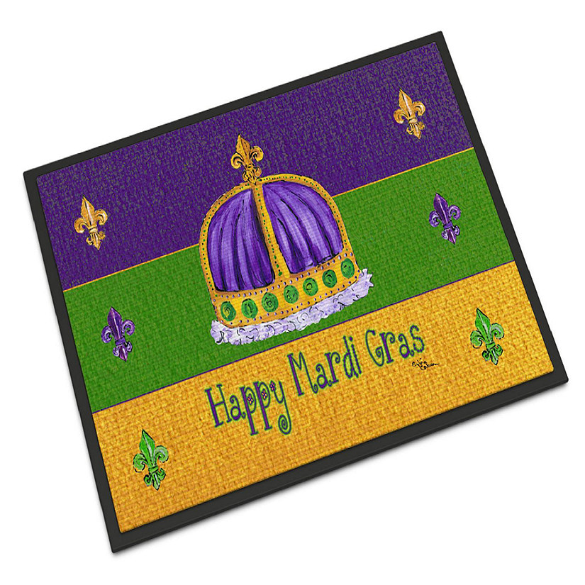 Caroline's Treasures Mardi Gras, Happy Mardi Gras Crown Indoor or Outdoor Mat 24x36, 36 x 24, New Orleans Image