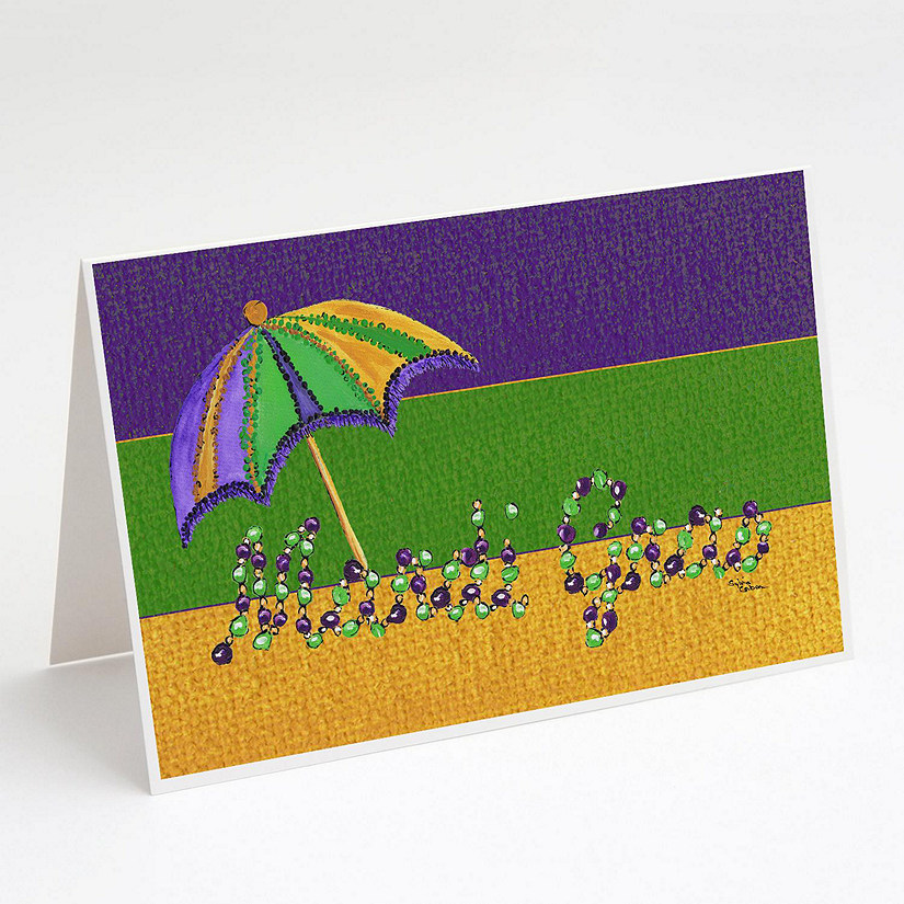 Caroline's Treasures Mardi Gras, Mardi Gras Beads and Umbrella Greeting Cards and Envelopes Pack of 8, 7 x 5, New Orleans Image