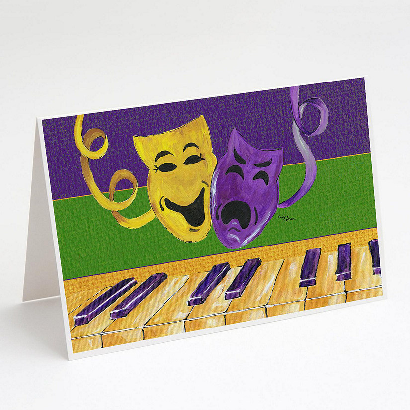 Caroline's Treasures Mardi Gras, Mardi Gras Comedy and Tragedy Greeting Cards and Envelopes Pack of 8, 7 x 5, New Orleans Image