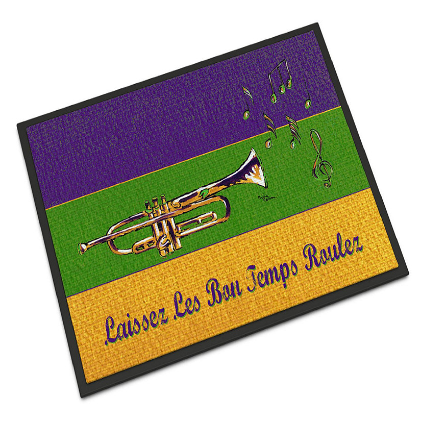 Caroline's Treasures Mardi Gras, Mardi Gras Jazz Trumpet Indoor or Outdoor Mat 24x36, 36 x 24, New Orleans Image