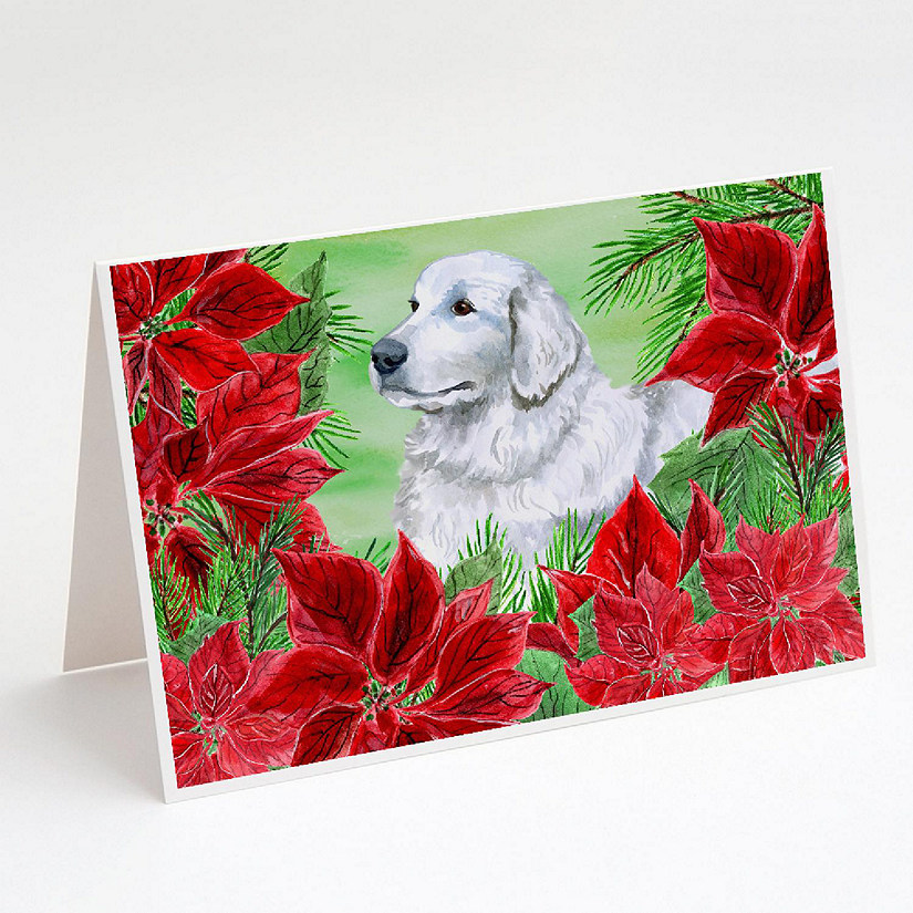 Caroline's Treasures Maremma Sheepdog Poinsettas Greeting Cards and Envelopes Pack of 8, 7 x 5, Dogs Image