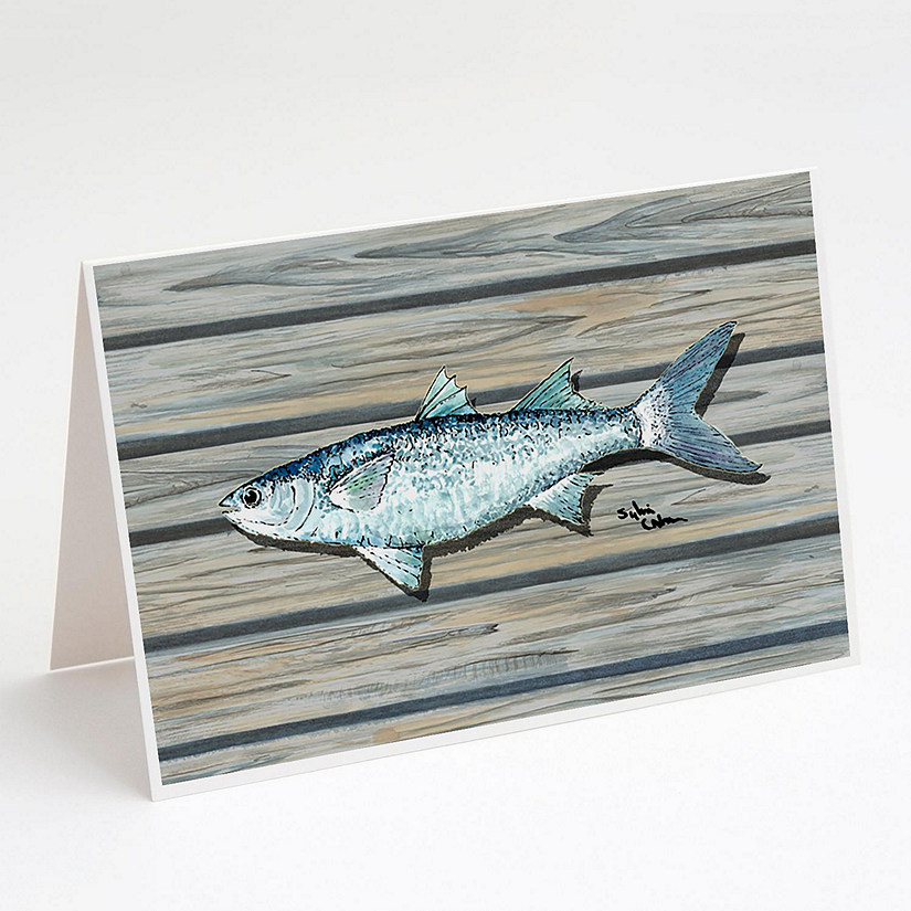 Caroline's Treasures Mullet Fish on Pier Greeting Cards and Envelopes Pack of 8, 7 x 5, Fish Image