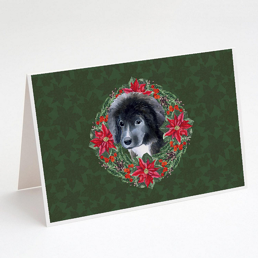 Caroline's Treasures Newfoundland Puppy Poinsetta Wreath Greeting Cards and Envelopes Pack of 8, 7 x 5, Dogs Image