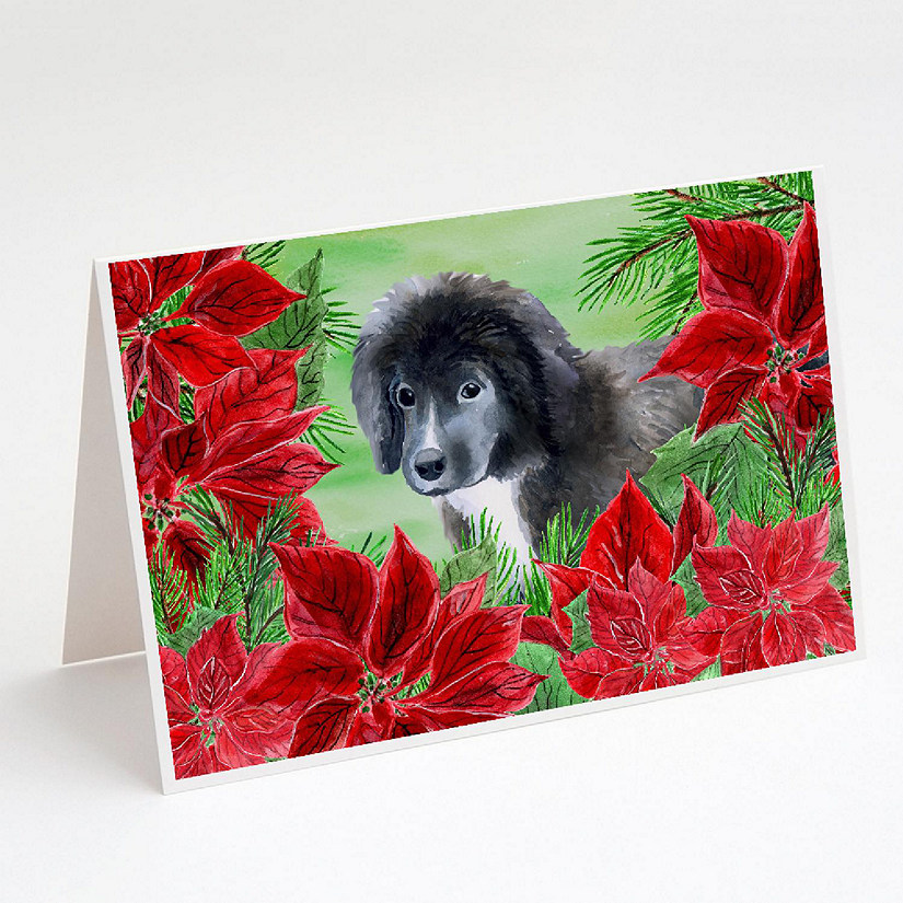 Caroline's Treasures Newfoundland Puppy Poinsettas Greeting Cards and Envelopes Pack of 8, 7 x 5, Dogs Image