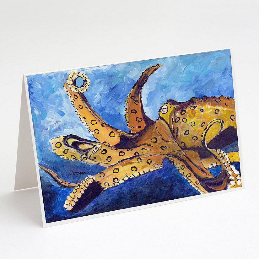 Caroline's Treasures Octopus Greeting Cards and Envelopes Pack of 8, 7 x 5, Fish Image