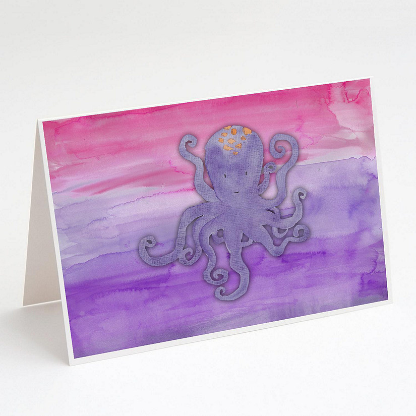 Caroline's Treasures Octopus Watercolor Greeting Cards and Envelopes Pack of 8, 7 x 5, Fish Image