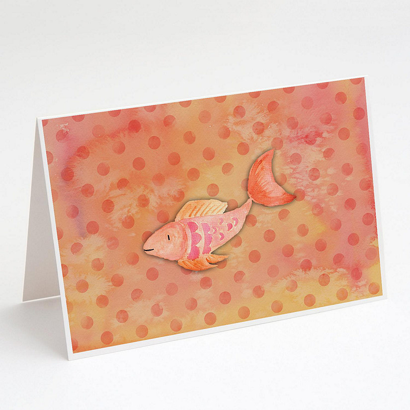 Caroline's Treasures Orange Fish Watercolor Greeting Cards and Envelopes Pack of 8, 7 x 5, Fish Image