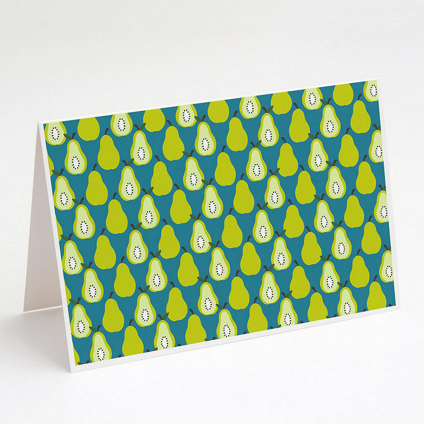 Caroline's Treasures Pears on Green Greeting Cards and Envelopes Pack of 8, 7 x 5, Food Image