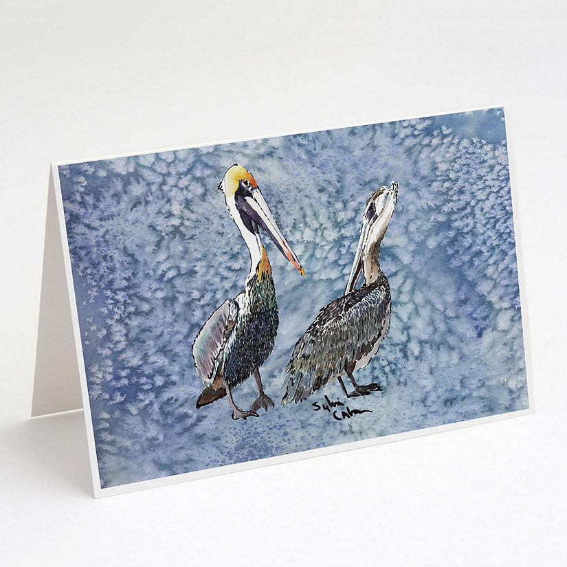 Caroline's Treasures Pelican Cool Blue Greeting Cards and Envelopes Pack of 8, 7 x 5, Birds Image