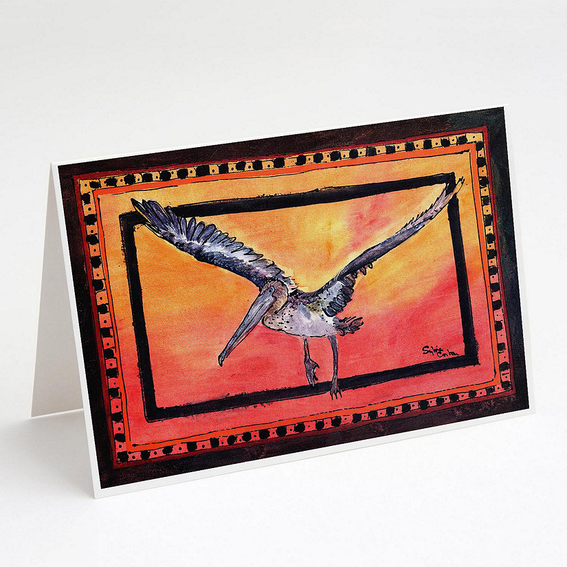 Caroline's Treasures Pelican Orange Sky Greeting Cards and Envelopes Pack of 8, 7 x 5, Birds Image