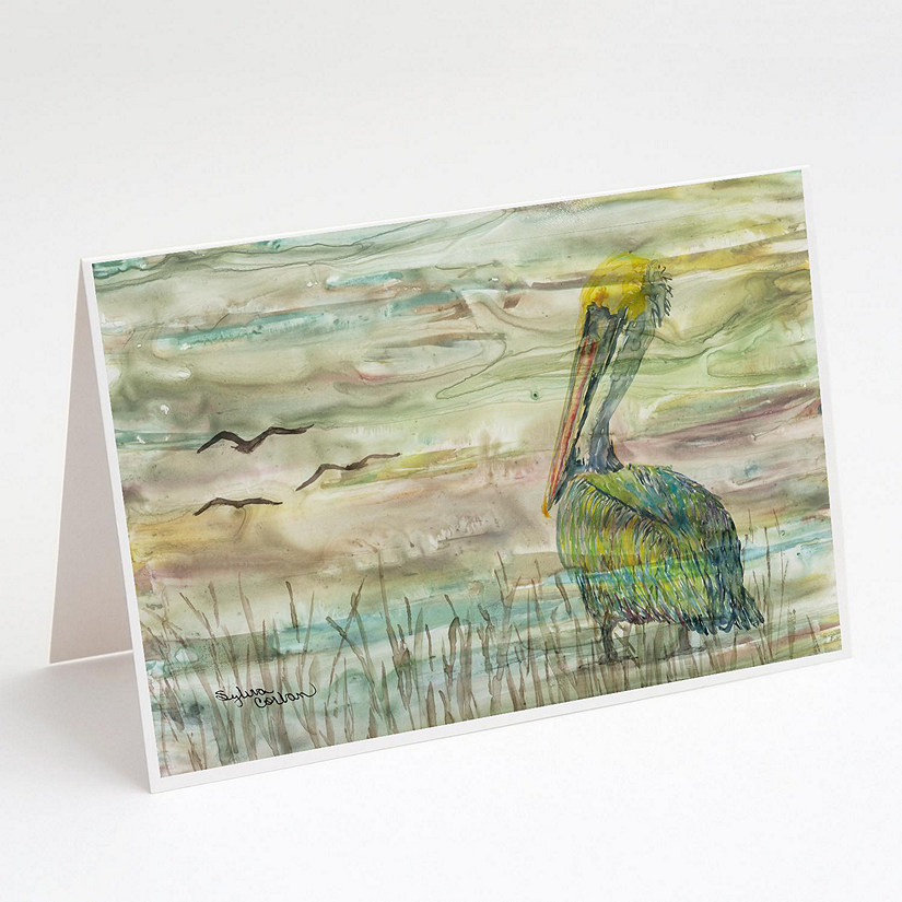 Caroline's Treasures Pelican Sunset Greeting Cards and Envelopes Pack of 8, 7 x 5, Birds Image