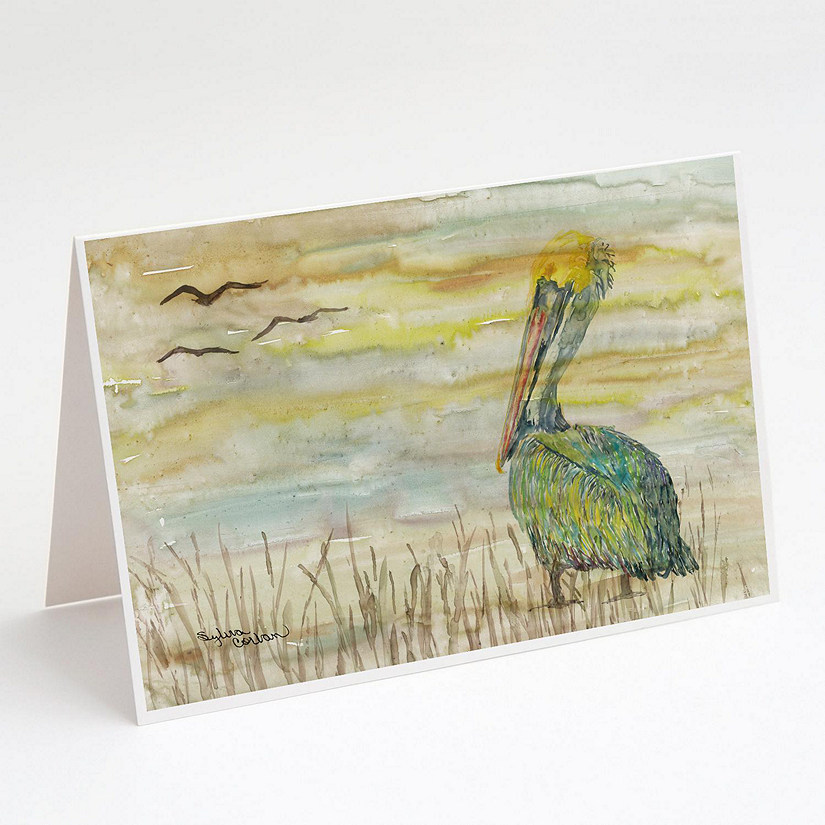 Caroline's Treasures Pelican Yellow Sky Greeting Cards and Envelopes Pack of 8, 7 x 5, Birds Image
