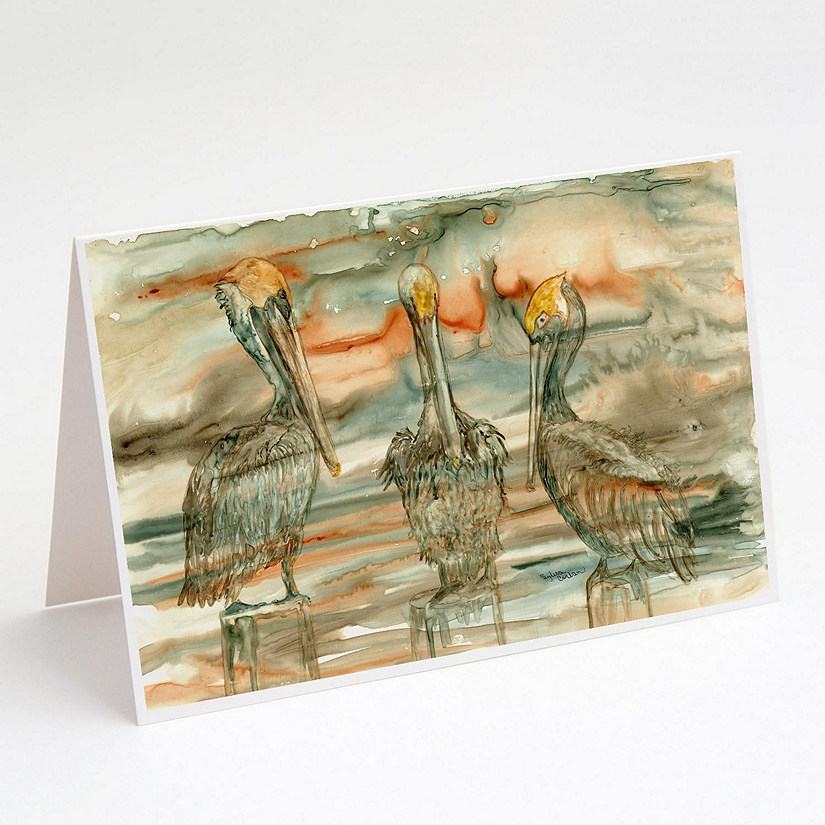 Caroline's Treasures Pelicans on their perch Abstract Greeting Cards and Envelopes Pack of 8, 7 x 5, Birds Image