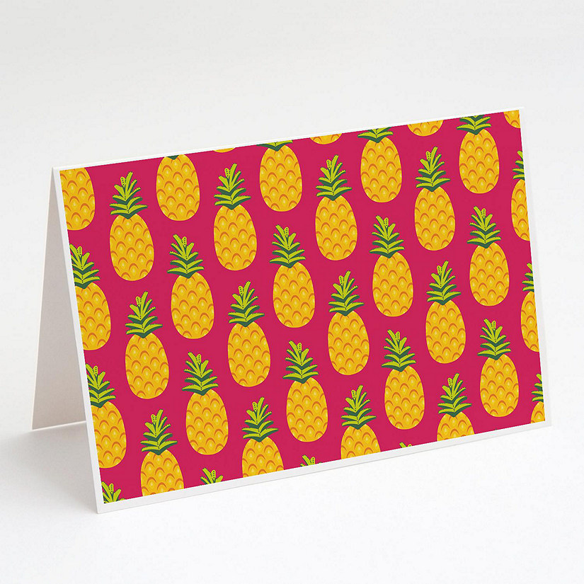 Caroline's Treasures Pineapples on Pink Greeting Cards and Envelopes Pack of 8, 7 x 5, Food Image