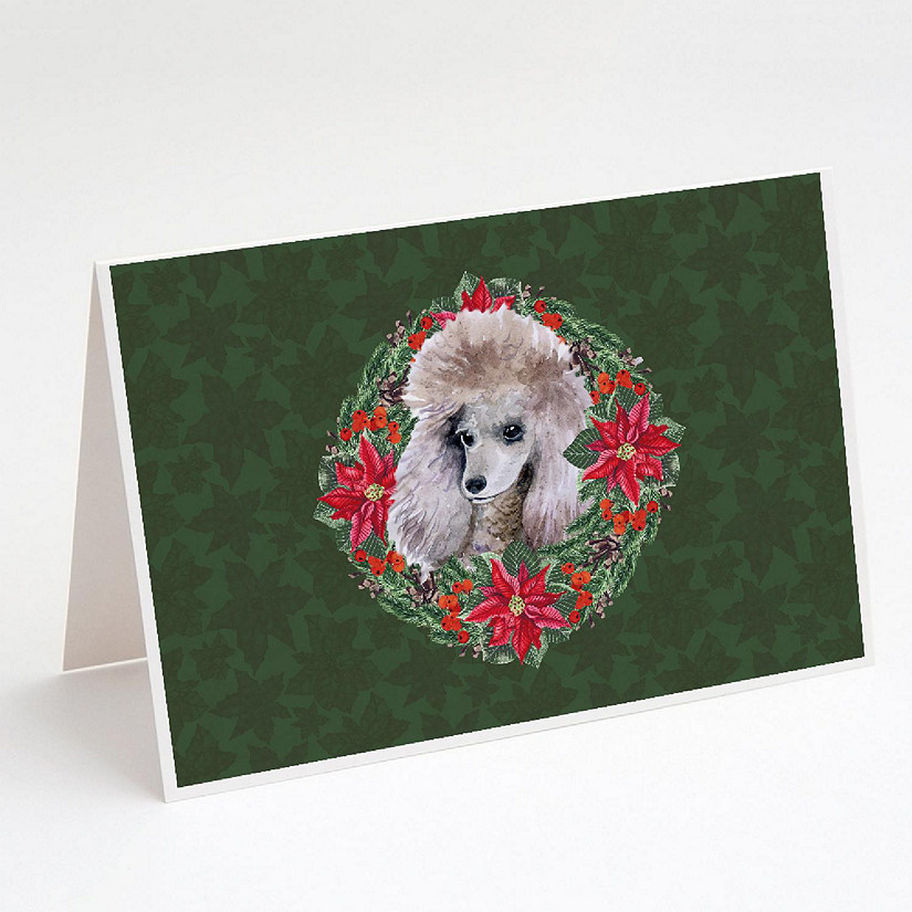 Caroline's Treasures Poodle Poinsetta Wreath Greeting Cards and Envelopes Pack of 8, 7 x 5, Dogs Image