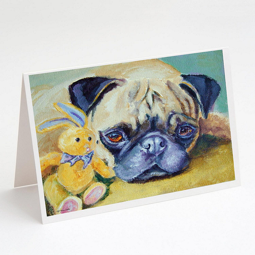 Caroline's Treasures Pug Bunny Rabbit Greeting Cards and Envelopes Pack of 8, 7 x 5, Dogs Image