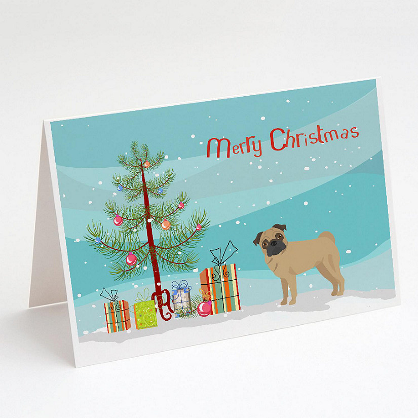 Caroline's Treasures Pug Christmas Tree Greeting Cards and Envelopes Pack of 8, 7 x 5, Dogs Image