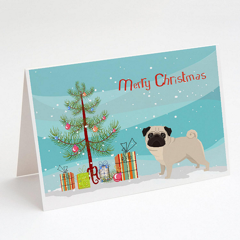 Caroline's Treasures Pug Christmas Tree Greeting Cards and Envelopes Pack of 8, 7 x 5, Dogs Image