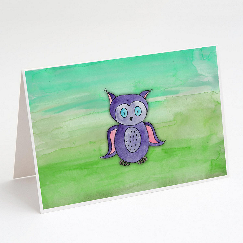 Caroline's Treasures Purple Owl Watercolor Greeting Cards and Envelopes Pack of 8, 7 x 5, Birds Image