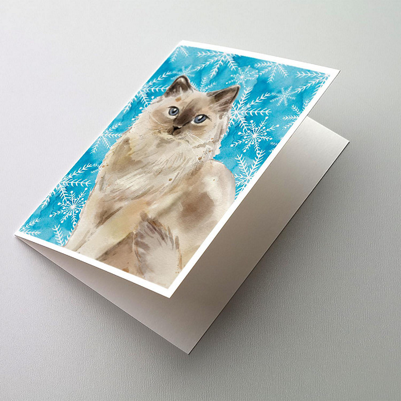 Caroline's Treasures Ragdoll Winter Snowflakes Greeting Cards and Envelopes Pack of 8, 7 x 5, Cats Image