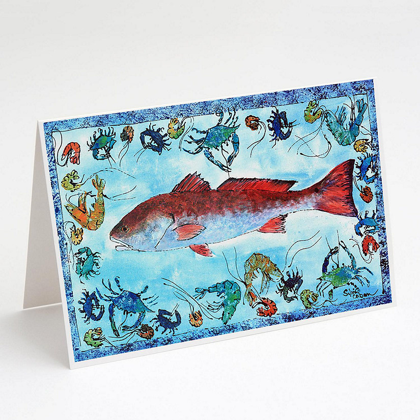 Caroline's Treasures Red Fish Greeting Cards and Envelopes Pack of 8, 7 x 5, Fish Image