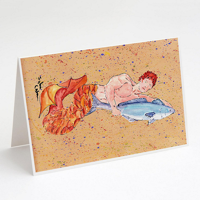 Caroline's Treasures Red Headed Ginger Merman Greeting Cards and Envelopes Pack of 8, 7 x 5, Fantasy Image