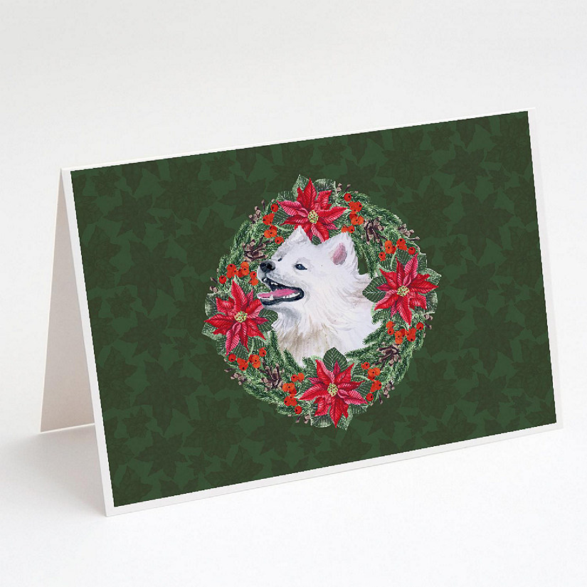 Caroline's Treasures Samoyed Poinsetta Wreath Greeting Cards and Envelopes Pack of 8, 7 x 5, Dogs Image