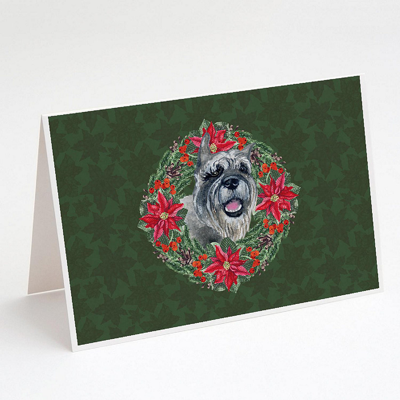 Caroline's Treasures Schnauzer Poinsetta Wreath Greeting Cards and Envelopes Pack of 8, 7 x 5, Dogs Image