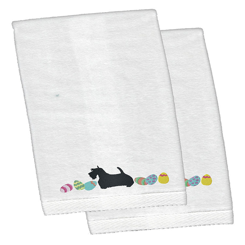Caroline's Treasures Scottish Terrier White Embroidered Plush Hand Towel Set of 2, 16 x 26, Dogs Image