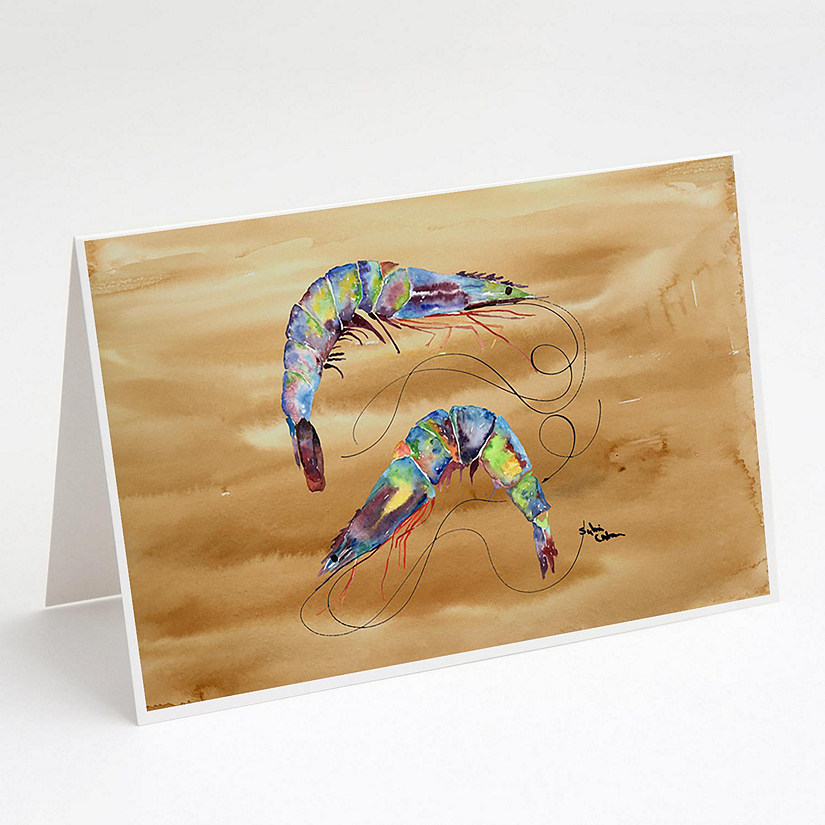 Caroline's Treasures Shrimp  Sandy Beach Greeting Cards and Envelopes Pack of 8, 7 x 5, Seafood Image