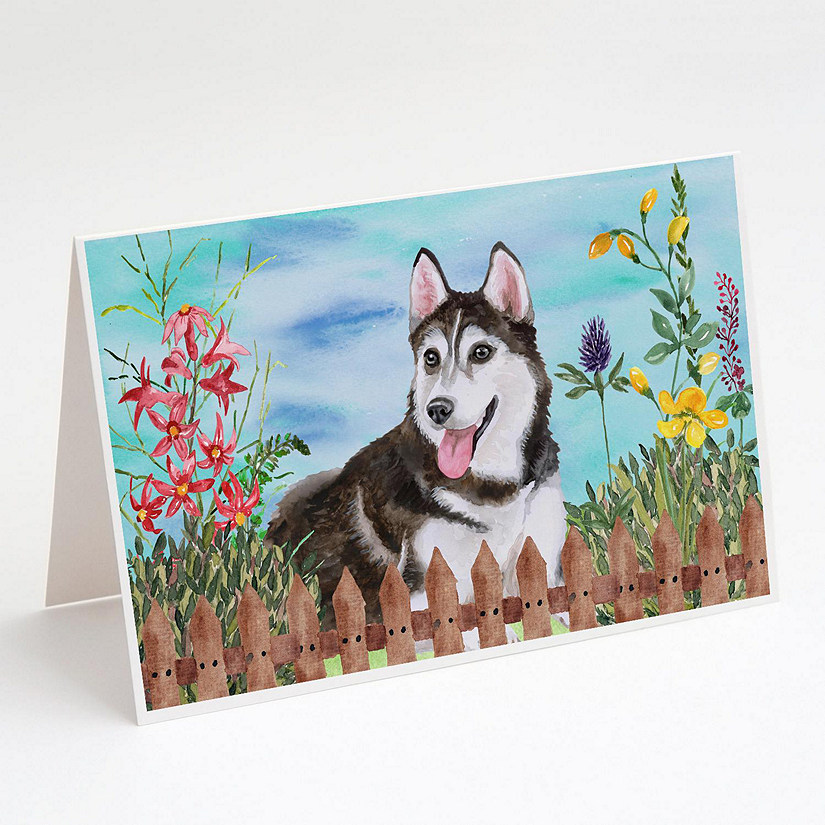Caroline's Treasures Siberian Husky #2 Spring Greeting Cards and Envelopes Pack of 8, 7 x 5, Dogs Image