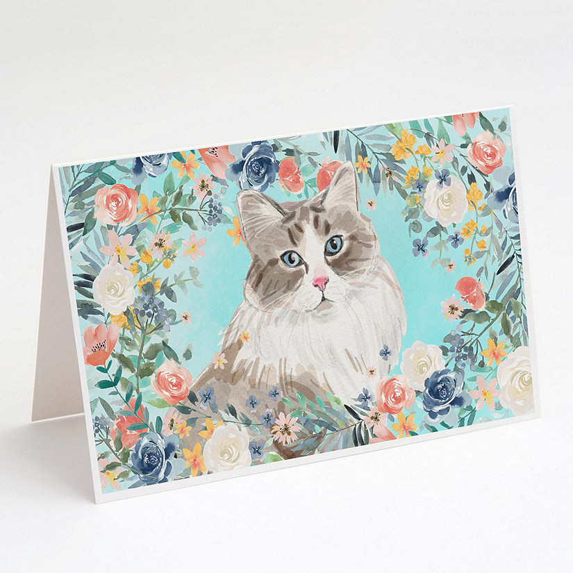 Caroline's Treasures Siberian Spring Flowers Greeting Cards and Envelopes Pack of 8, 7 x 5, Cats Image
