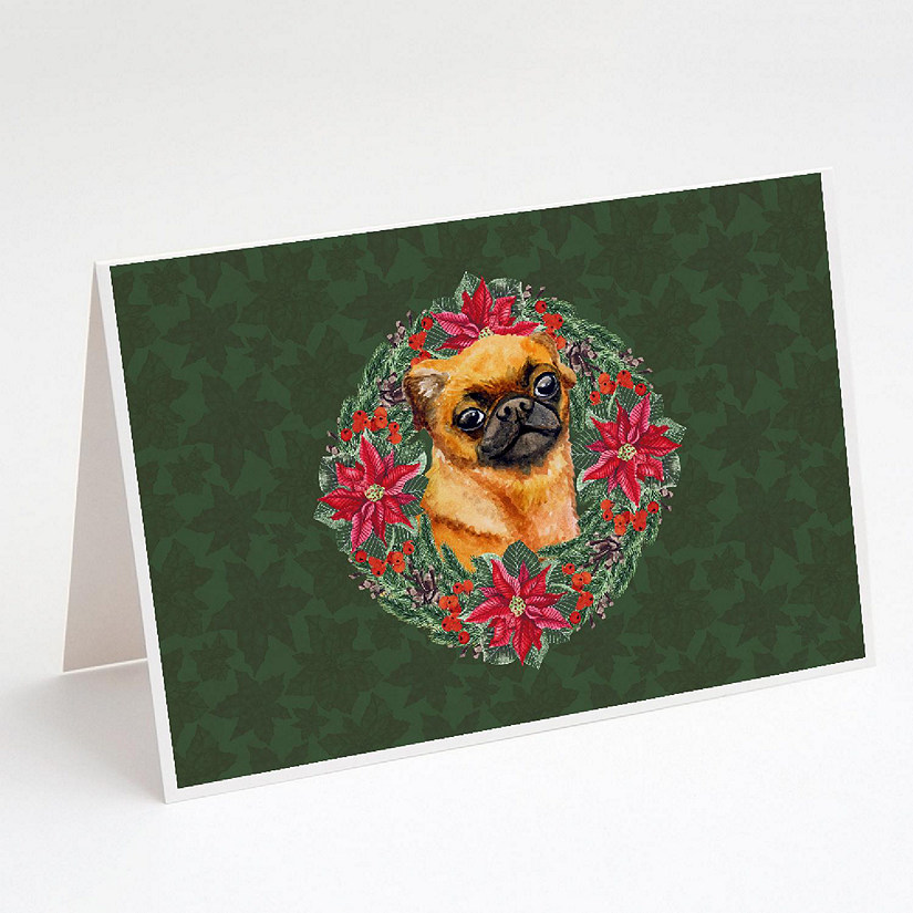 Caroline's Treasures Small Brabant Griffon Poinsetta Wreath Greeting Cards and Envelopes Pack of 8, 7 x 5, Dogs Image