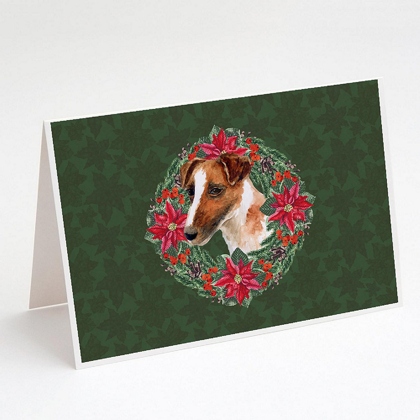 Caroline's Treasures Smooth Fox Terrier Poinsetta Wreath Greeting Cards and Envelopes Pack of 8, 7 x 5, Dogs Image