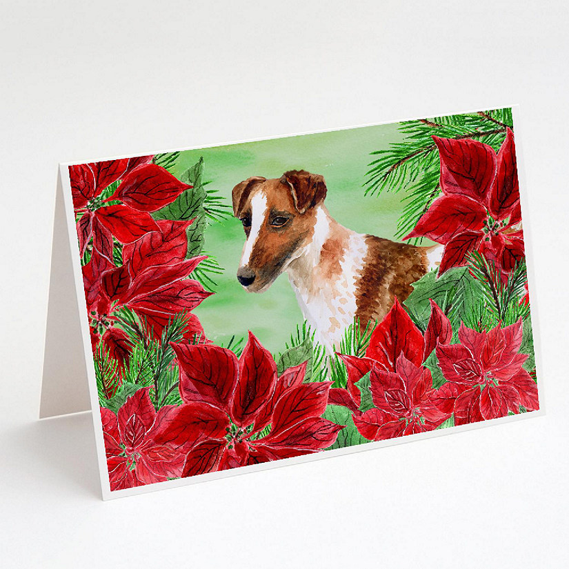 Caroline's Treasures Smooth Fox Terrier Poinsettas Greeting Cards and Envelopes Pack of 8, 7 x 5, Dogs Image