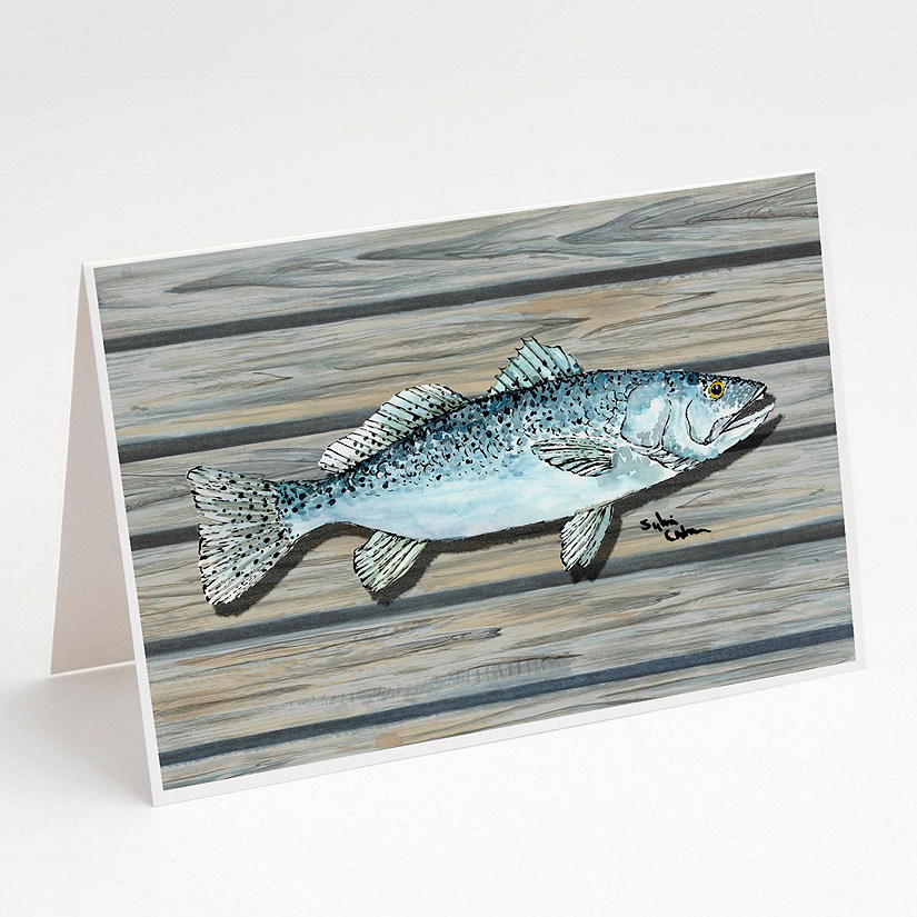 Caroline's Treasures Speckled Trout Fish on Pier Greeting Cards and Envelopes Pack of 8, 7 x 5, Fish Image