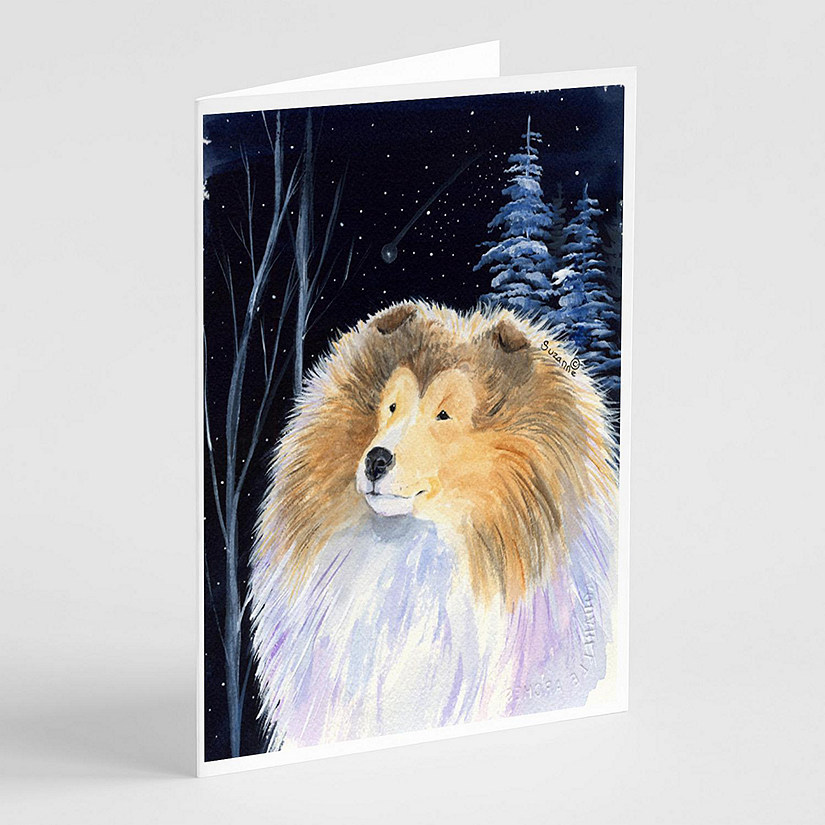 Caroline's Treasures Starry Night Collie Greeting Cards and Envelopes Pack of 8, 7 x 5, Dogs Image