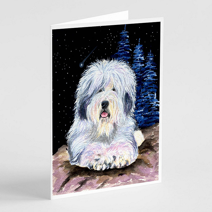 Caroline's Treasures Starry Night Old English Sheepdog Greeting Cards and Envelopes Pack of 8, 7 x 5, Dogs Image