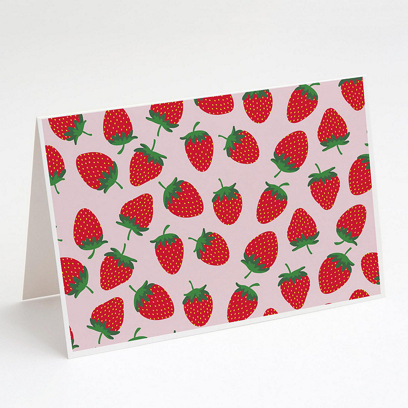 Caroline's Treasures Strawberries on Pink Greeting Cards and Envelopes Pack of 8, 7 x 5, Food Image